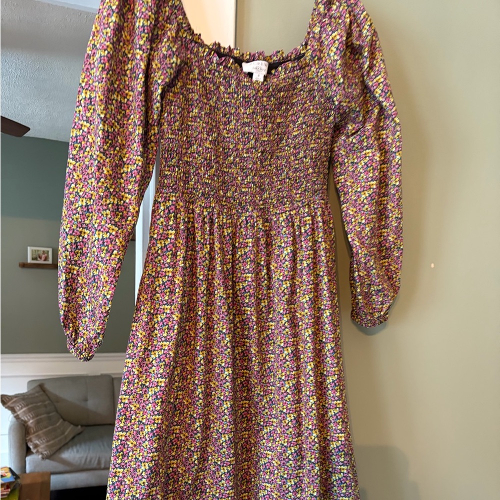 J. Crew Floral Smocked Maxi Dress in Purple and Yellow